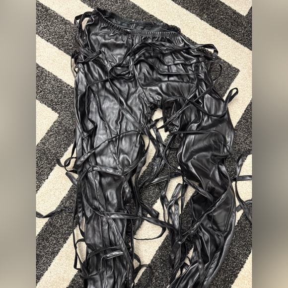 TLZ L’FEMME Pants - TLZ L’FEMME BLACK VEGAN LEATHER STRAP TROUSER